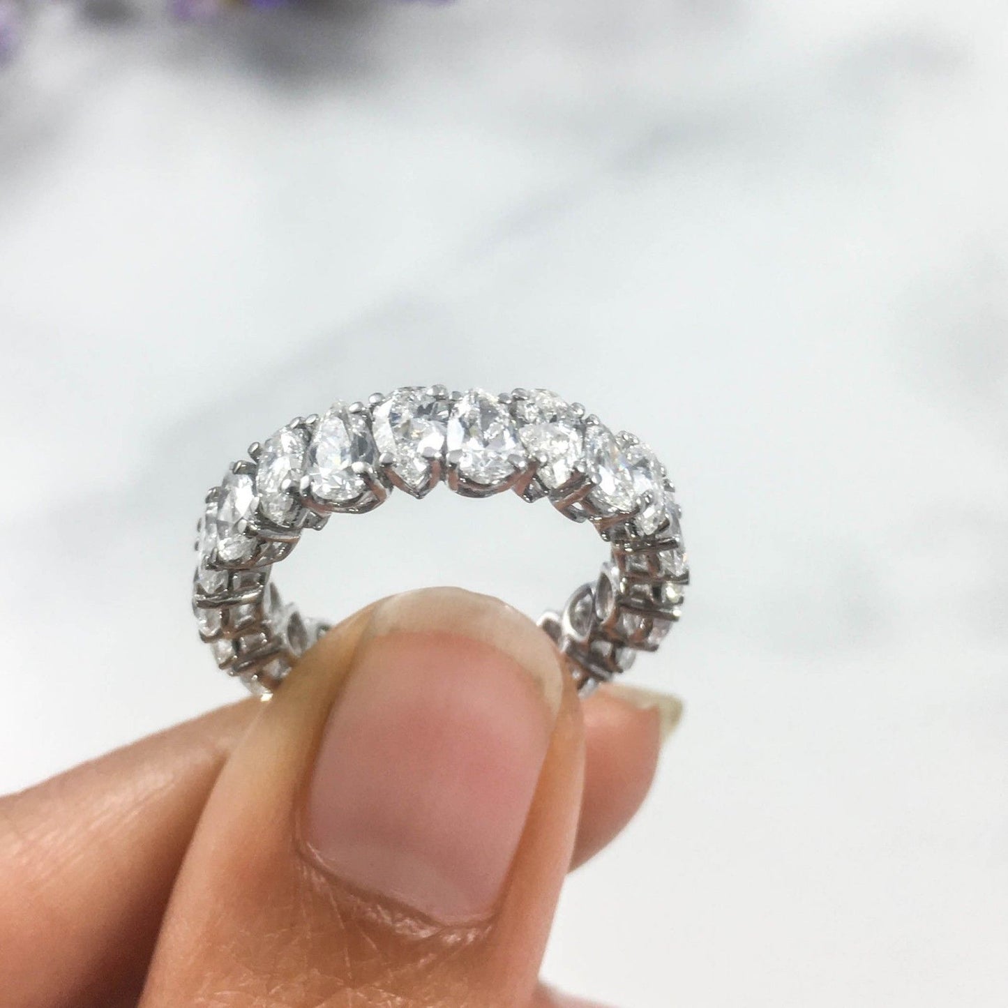 18K White Gold 4.23 CT Pear Cut Diamond Eternity Ring Certified Natural Wedding