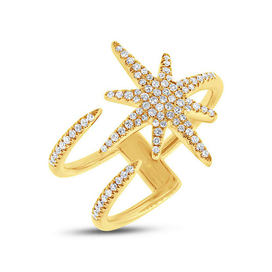 14K Gold 0.26 CT Round Cut Diamond North Star Burst Open Space Ring