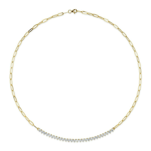 14K Gold 2.50 CT Diamond Paper Clip Link Necklace Semi Tennis Round Cut