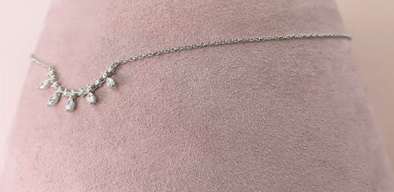 14K Gold 0.40 CT Marquise Diamond Station Necklace Certified Natural Pendant