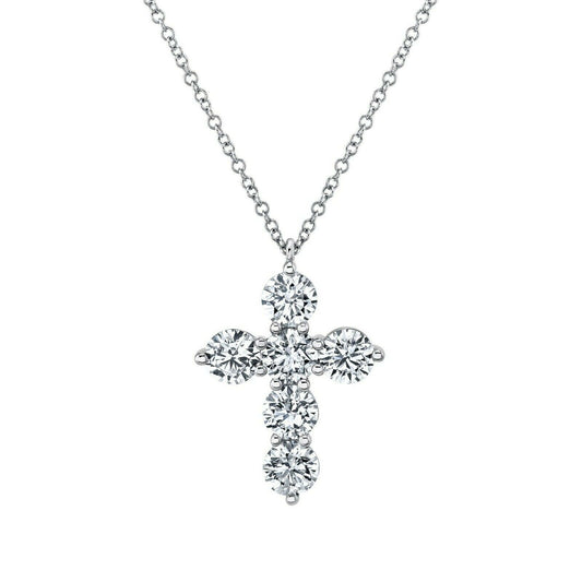 Cross Diamond Necklace 14K White Gold Round Brilliant Cut F VS2 Natural 2.25CT