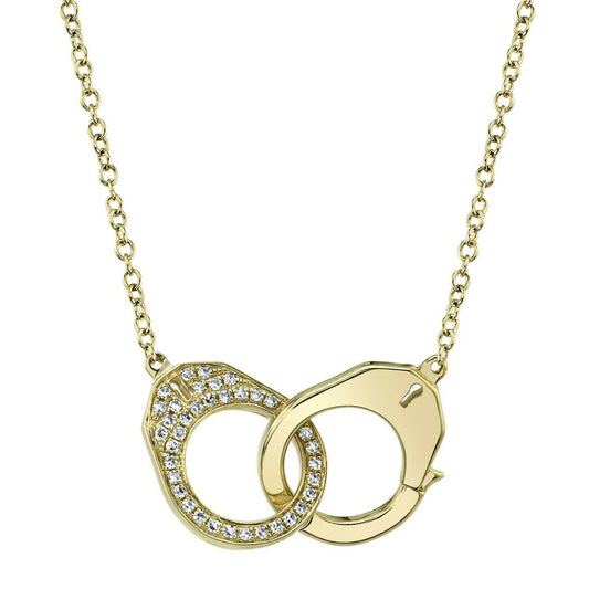 Diamond Handcuff Necklace 14K Yellow Gold Pendant 0.08CT Round Cut Natural Women