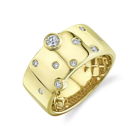 14k Gold 0.26 CT Diamond Floating Bezel Wide Band Ring Natural Round Cut