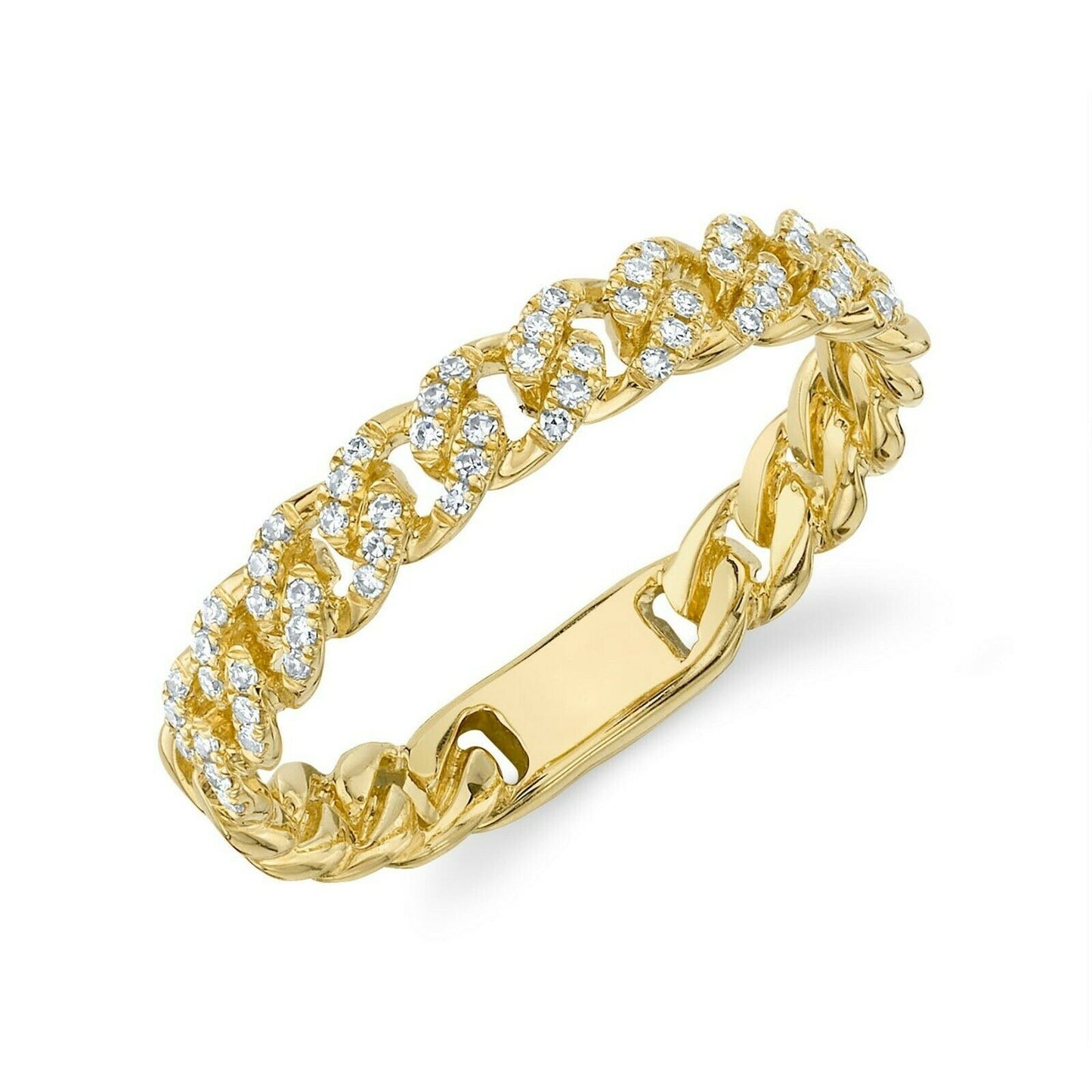 14K Gold 0.14CT  Link Chain Diamond Ring Women's Band Round Cut Natural