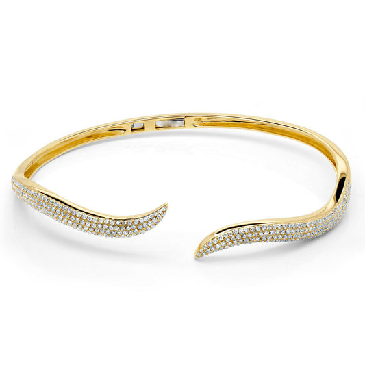 14K Gold 0.83 CT Diamond Claw Bangle Bracelet Curve Cuff Pave Set Round