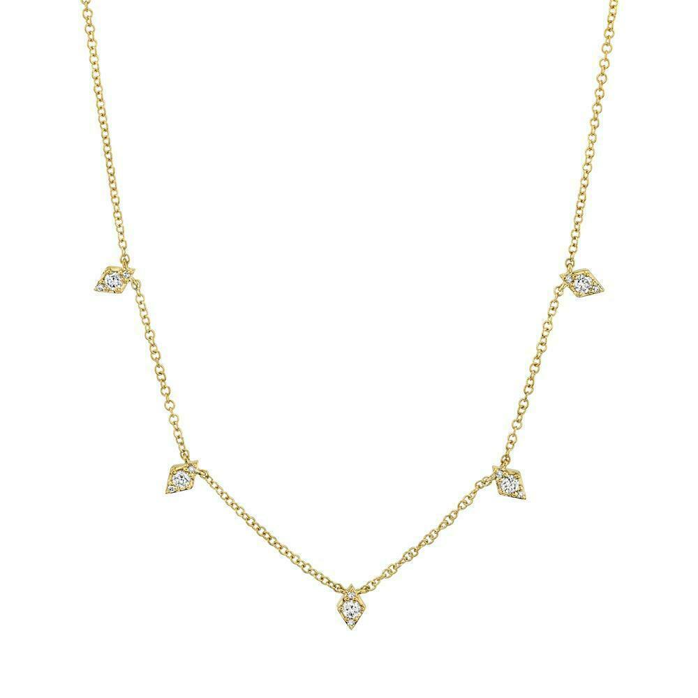 14K Gold 0.19 CT Women's Diamond Necklace Kite Shape Round Cut Natural