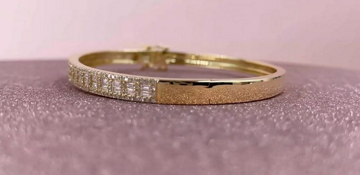 14K Gold 1.49 CT Baguette Diamond Bangle Bracelet Stackable Natural