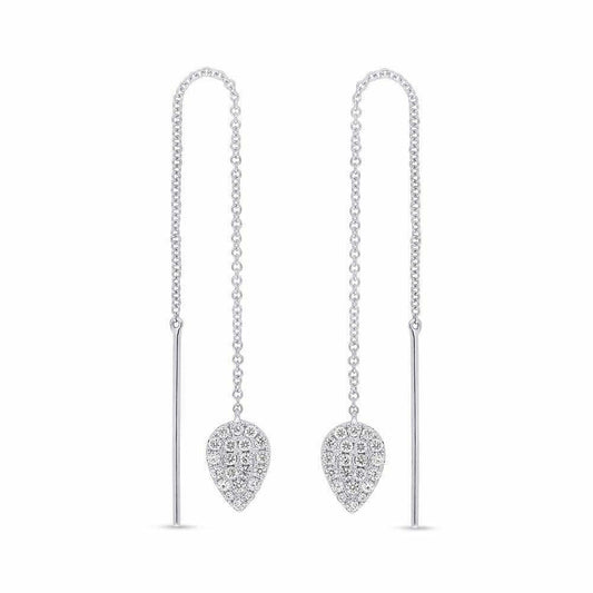 14K Gold 0.43 CT Diamond Threader Earrings Teardrop Pear Dangle Chain