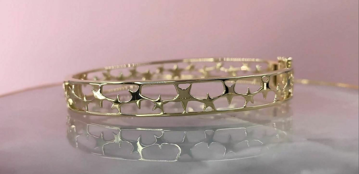 14K Gold 0.71 CT Diamond Star Bangle Bracelet Round Cut Natural Women's Clasp Lock