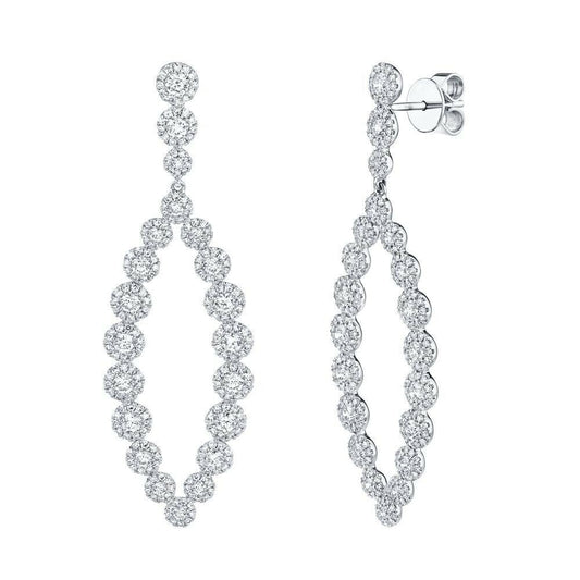 14K Gold 2.95CT Diamond Marquise Fish Eye Earrings Drop Dangle Round Cut