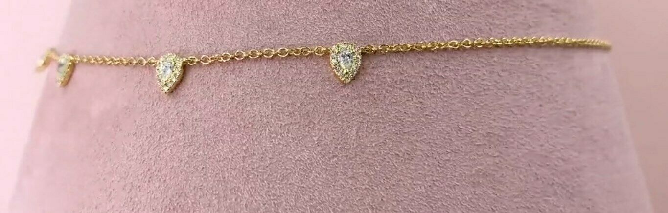 14k Gold 0.54 CT Diamond Pear Drop Necklace Natural Halo Round Adjustable
