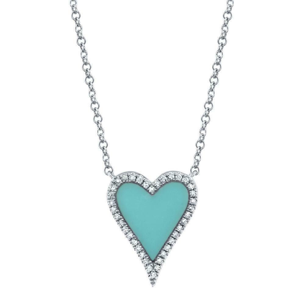 Turquoise Diamond Heart Pendant Necklace 14K Rose Gold 0.78 TCW Love Valentines
