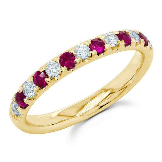 14K Gold 0.60 TCW Alternating Diamond Ruby Ring Band Women's Round