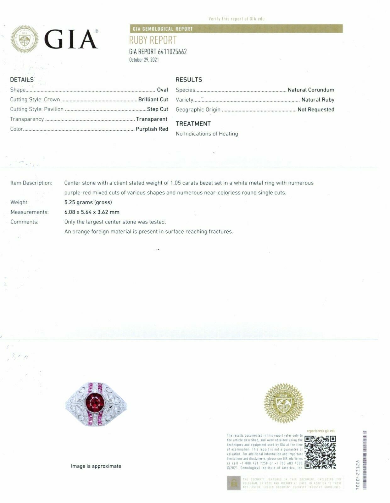 GIA Art Deco Ruby Diamond Platinum Ring