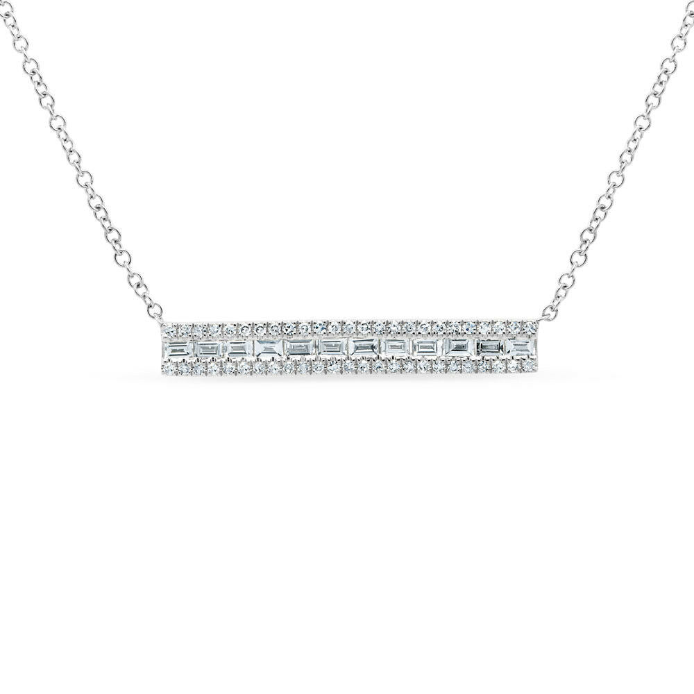 14K Gold 0.40CT Baguette Diamond Bar Necklace Pendant Channel Set Natural