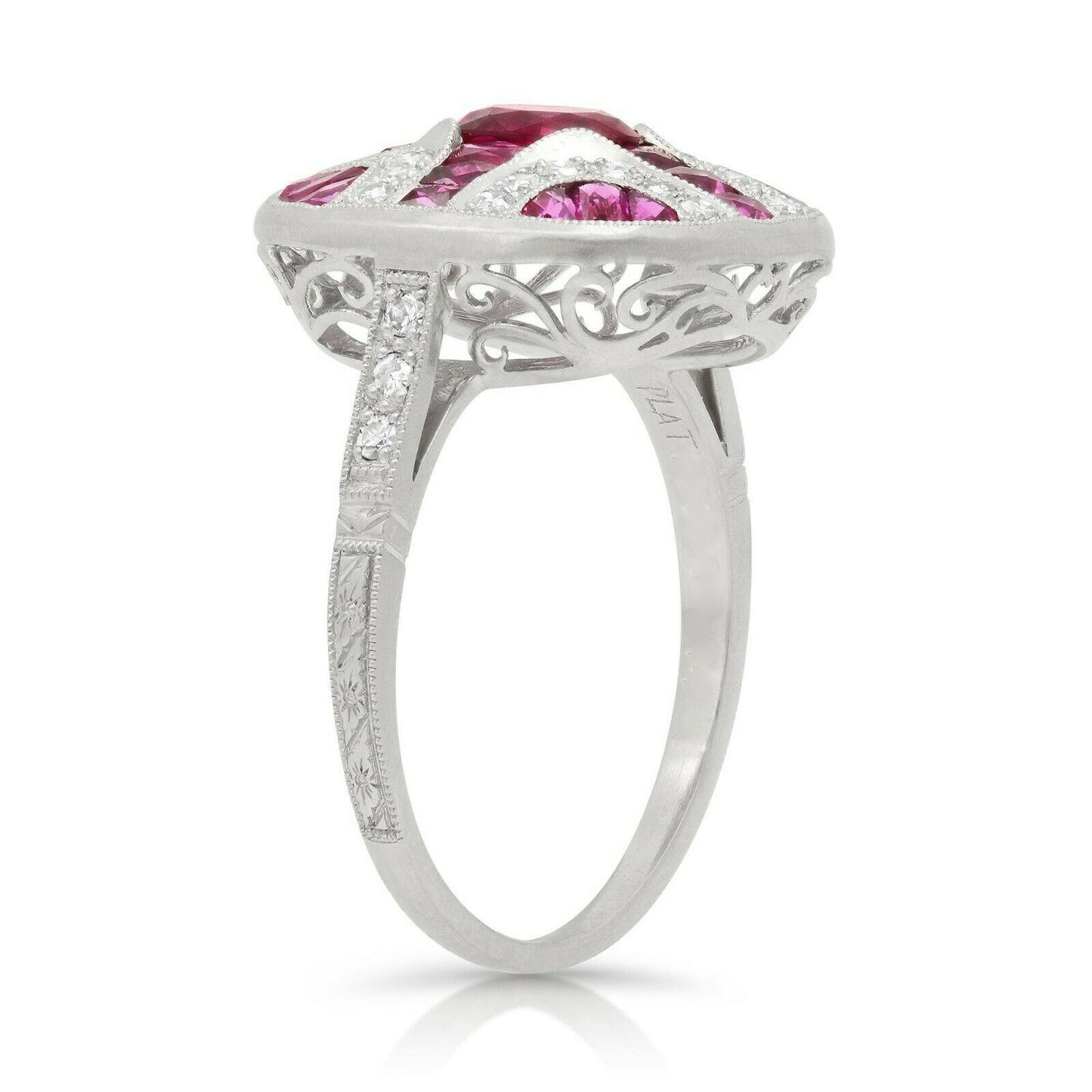Art Deco Ruby Diamond Platinum Ring Handmade Certified Natural
