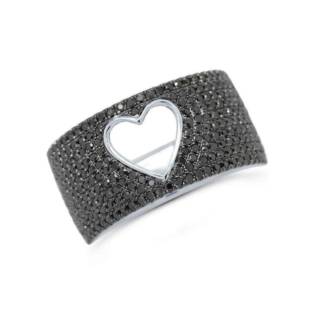 14K Gold 0.77 CT Black Diamond Heart Ring Open Statement Cocktail Natural Round