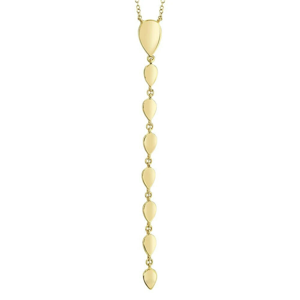 14K Gold 0.11 CT Diamond Lariat Necklace Pear Teardrop Pave Set Round Cut Natural