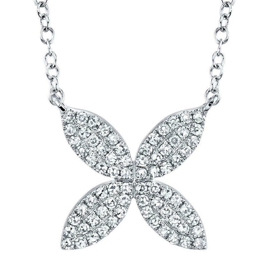 14K Gold 0.20 CT Diamond Flower Necklace Petal Pendant Pave Natural Womens