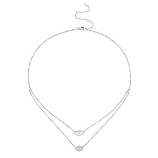 14K Gold 0.24 CT Diamond Eye & Hamsa Hand 2 Charm Pendant Double Chain Necklace