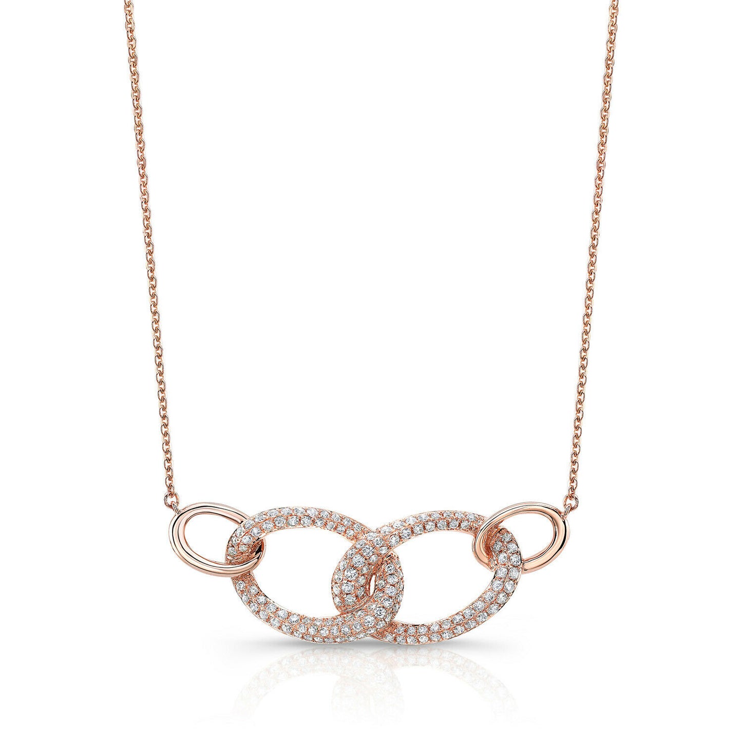 14K Rose Gold 0.60 CT Diamond Oval Knot Necklace Puff Pave Love Interlocking