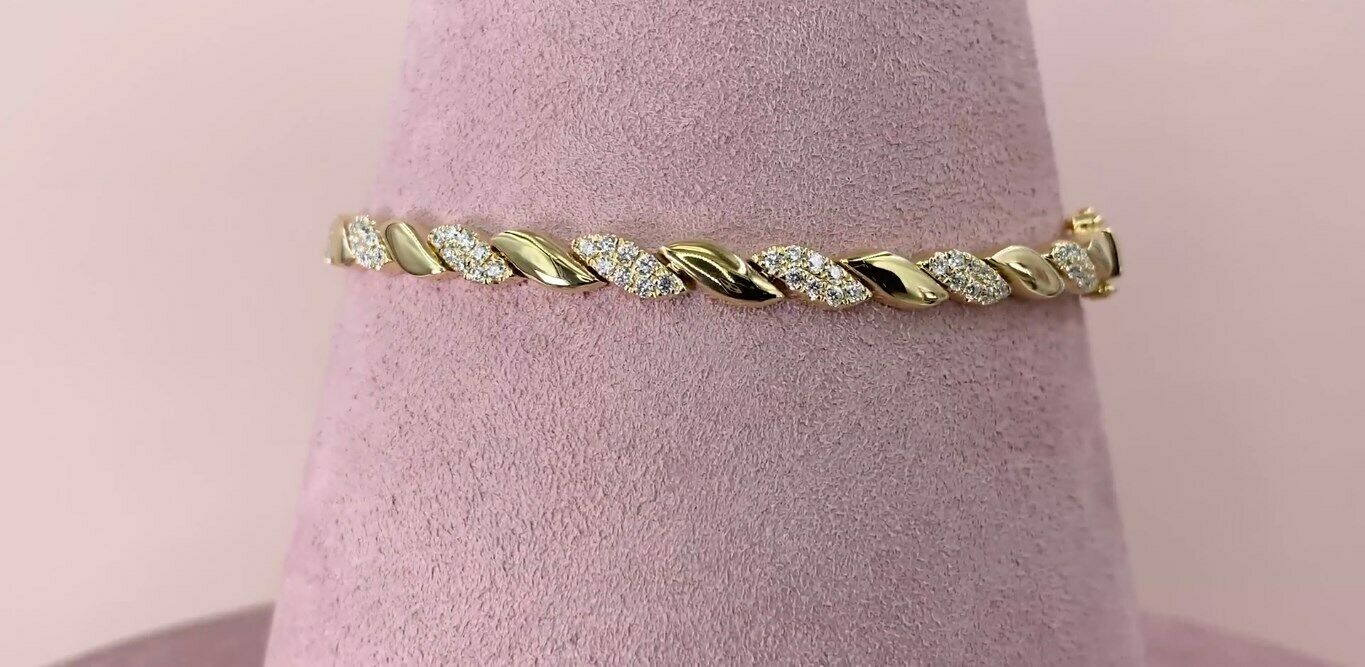 14K Gold 1.10CT Diamond Wave S Bracelet Statement Round Natural