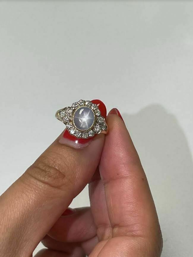 14K Gold 3.20 CT Diamond Star Sapphire Ring Oval Natural Handmade 6 Star Asterism