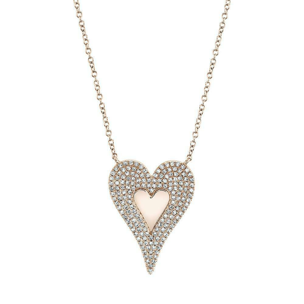 14K Gold 0.38CT Diamond Heart Necklace Pendant Women Natural Round Cut
