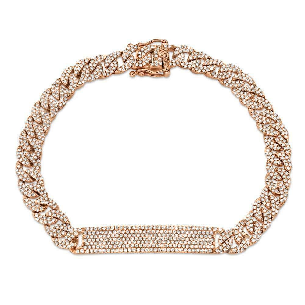14K Gold 1.97CT Diamond Pave Link ID Bracelet Cuban Chain Women's Round Cut