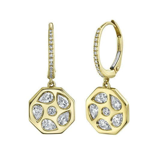14K Gold Unique Pear Cut Diamond Earrings Octagon Drop Dangle Natural 0.86 CT