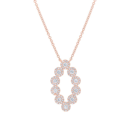 14K Gold Marquise 0.61CT Halo Round Cut Diamond Pendant Necklace