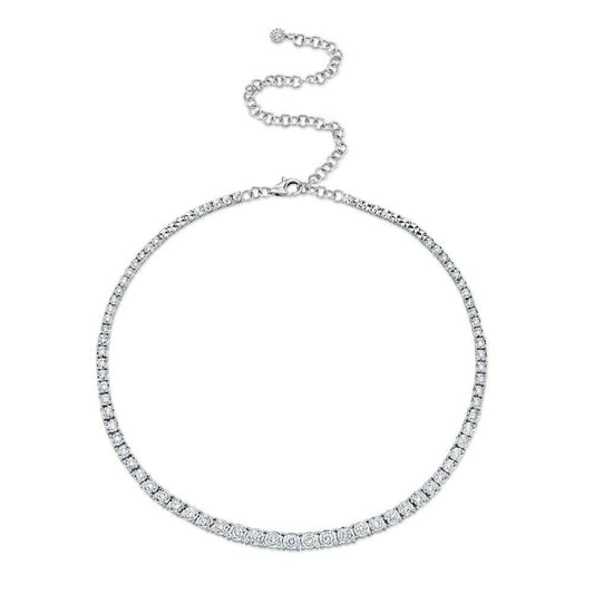 14K Gold 4.39CT Diamond Tennis Necklace Round Cut Natural Illusion Setting