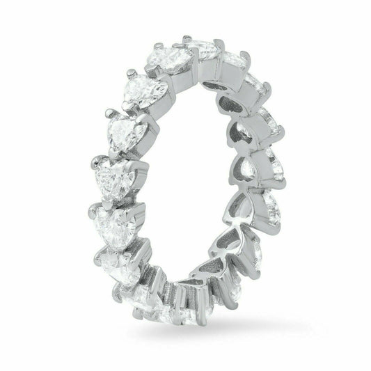 18K White Gold 3.33CT Heart Cut Diamond Eternity Ring Certified Natural F VVS2
