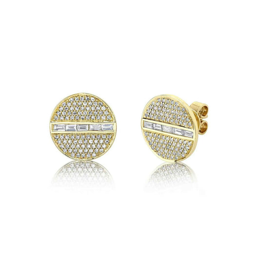 14K Gold 0.54CT Baguette Diamond Circle Stud Earrings Disc Natural