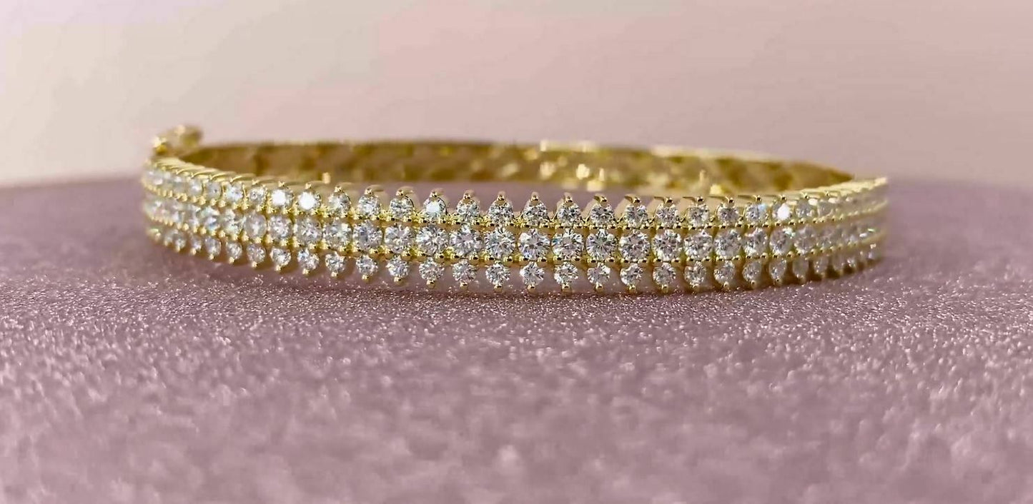 14K Gold 2.55 CT Round Diamond Bangle Bracelet Marquise Shape Latch Clasp Lock