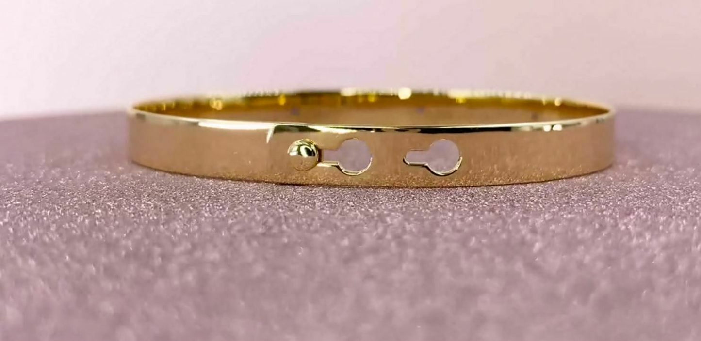 14K Gold 0.16 CT Evil Eye Diamond Sapphire Bangle Bracelet Latch Lock Adjustable