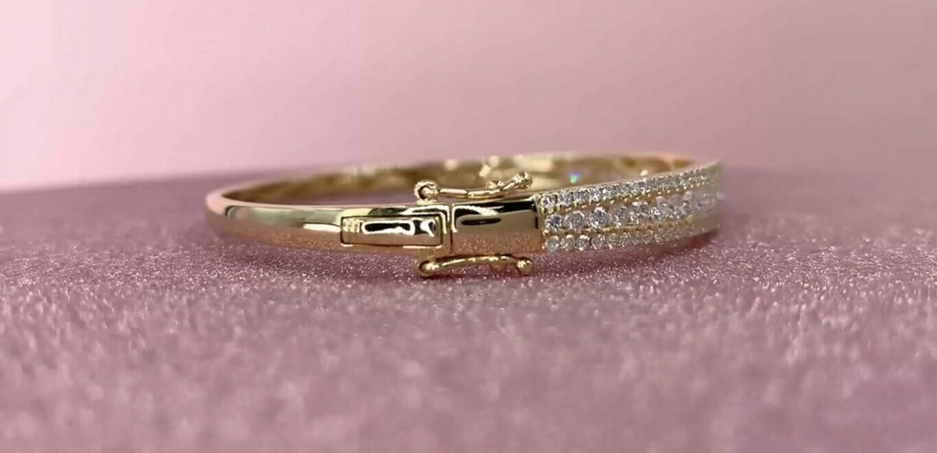 14K Gold 2.75 CT Channel Set Diamond Bangle Bracelet Round Cut Natural Size Small