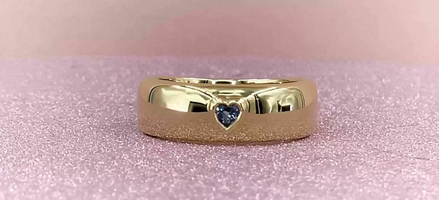 14K Gold 0.13 CT Heart Cut Blue Sapphire Band Ring Bezel Set Natural