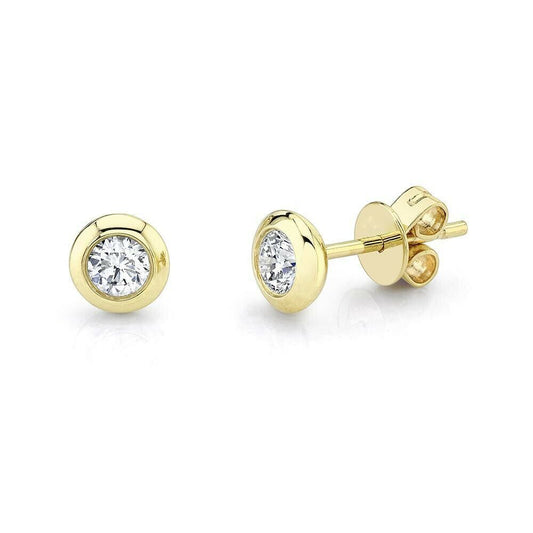 14K Gold 0.40 CT Diamond Stud Earrings Bezel Set Solitaire  Round Natural