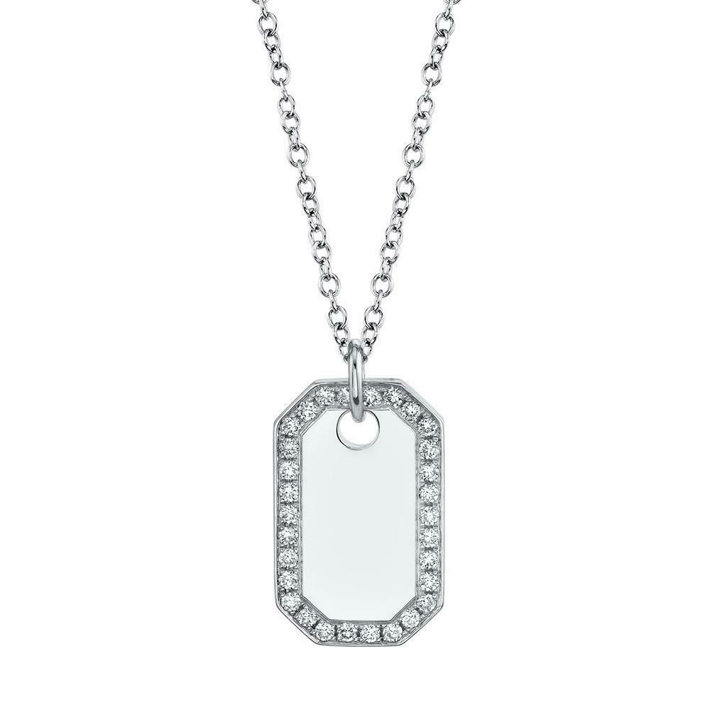 14K Gold 0.40CT Diamond Women's Dog Tag Necklace Pendant Round Cut Natural