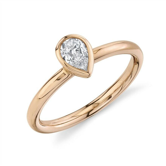 14K Gold Pear Cut 0.41 CT Diamond Solitaire Ring Bezel Set F VS2 Natural Women's