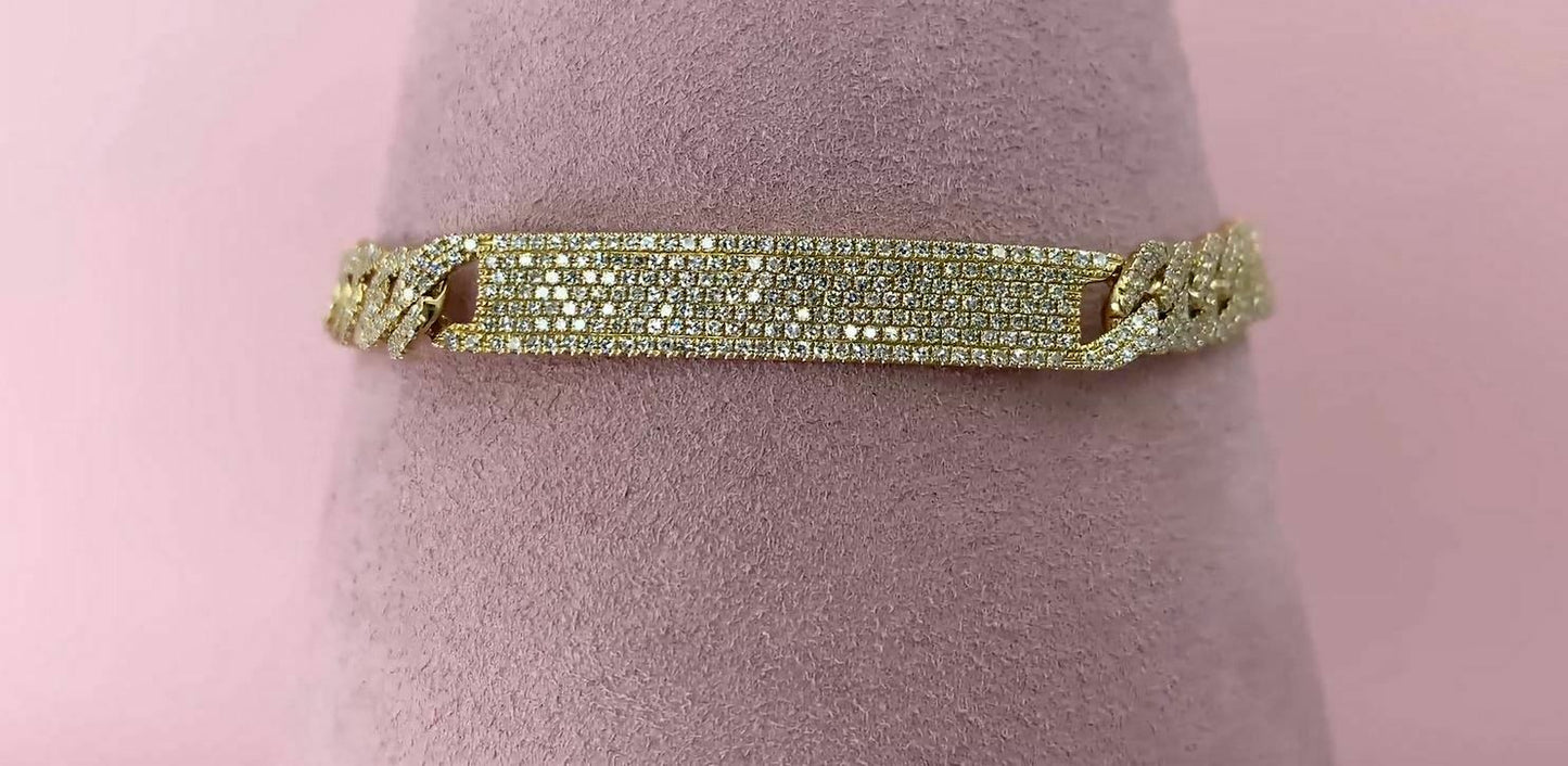 14K Gold 1.97CT Diamond Pave Link ID Bracelet Cuban Chain Women's Round Cut