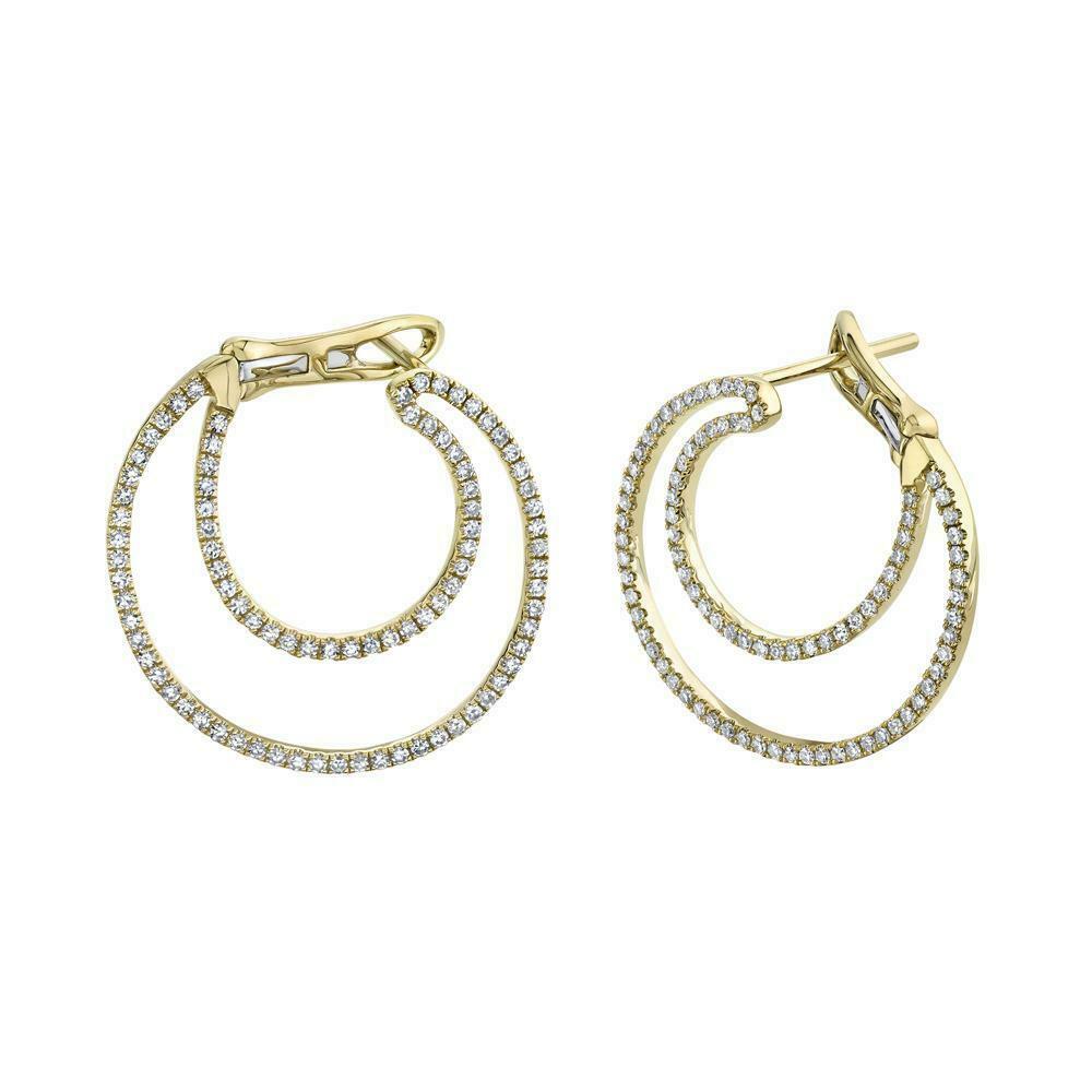 14K Gold 0.51 CT Diamond Crescent Earring Round Cut Natural Drop Circle