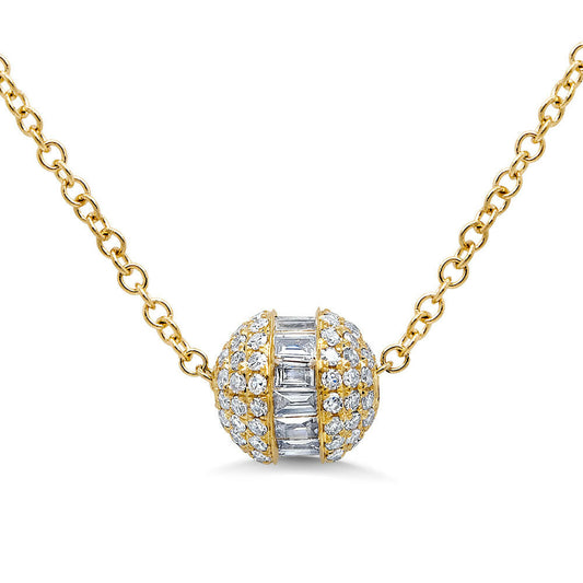 14K Gold 0.48 CT Diamond Barrel Pendant Necklace Natural Baguette Round