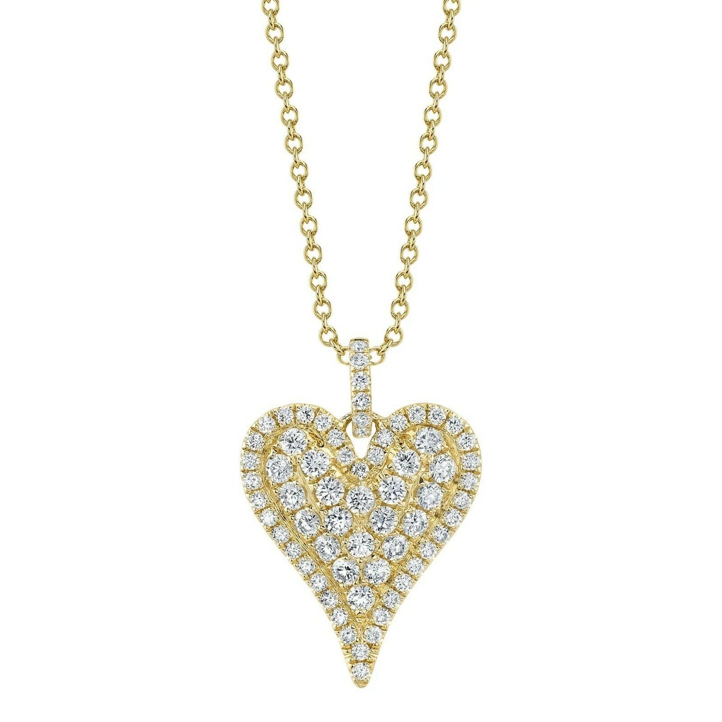 Diamond Heart Pendant Necklace 14K Yellow Gold 1.31CT Round Cut Natural Womens