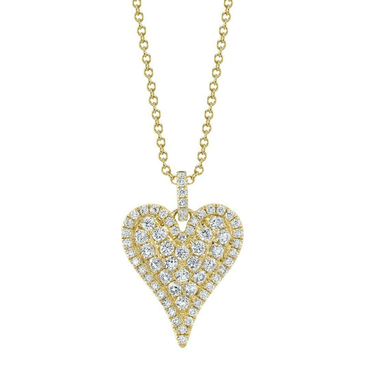Diamond Heart Pendant Necklace 14K Yellow Gold 1.31CT Round Cut Natural Womens