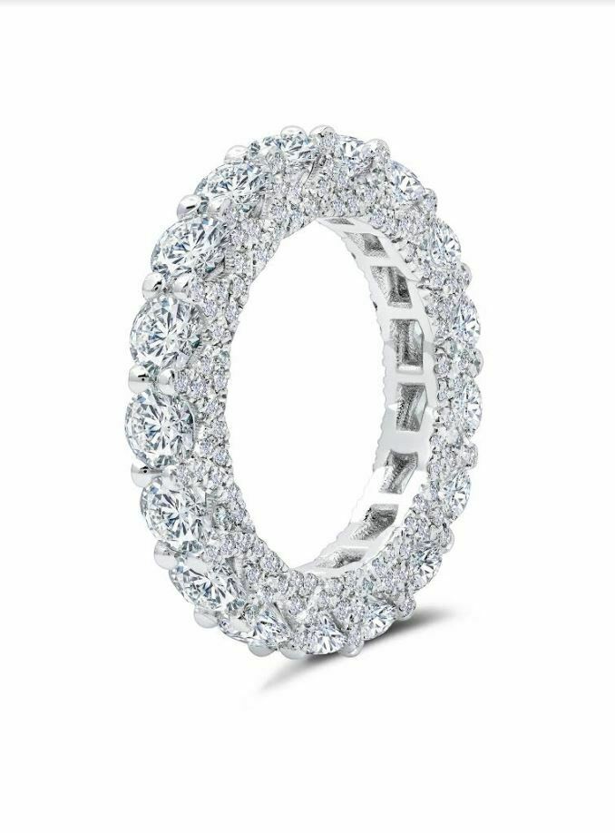 18K White Gold 5.29CT Unique Diamond Eternity Ring Engagement Anniversary 3 Side