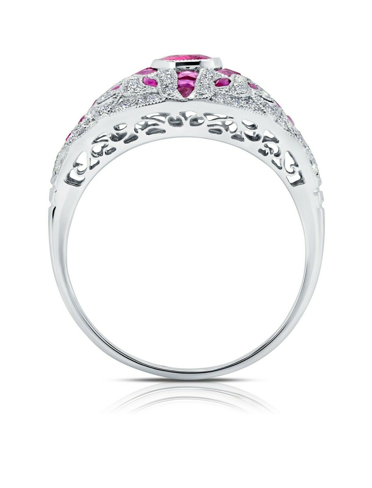 Oval Ruby Diamond Ring Platinum Cocktail Art Deco Handmade