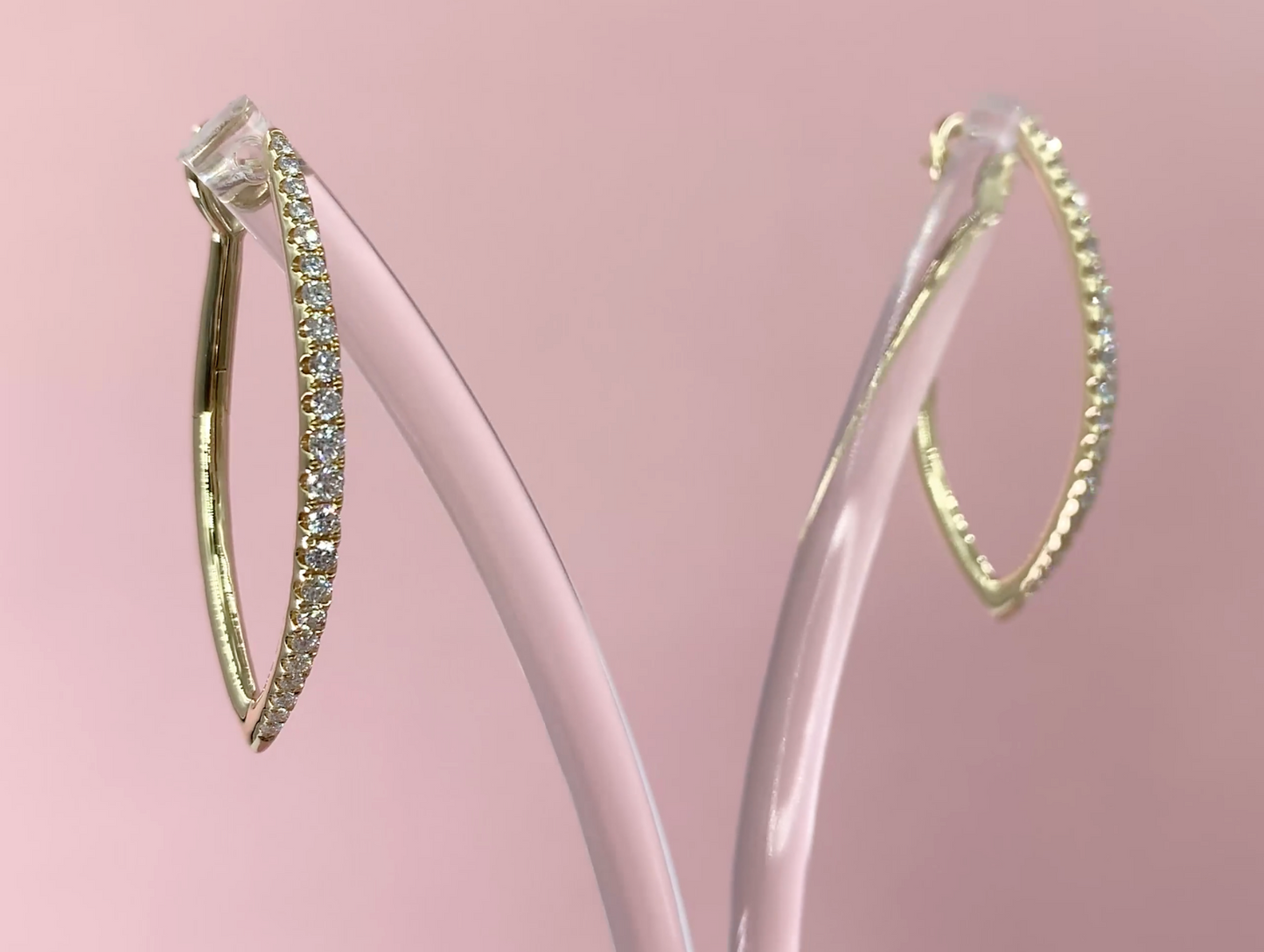14K Gold 0.75 CT Diamond Marquise Drop Hoop Earrings Natural Round Cut