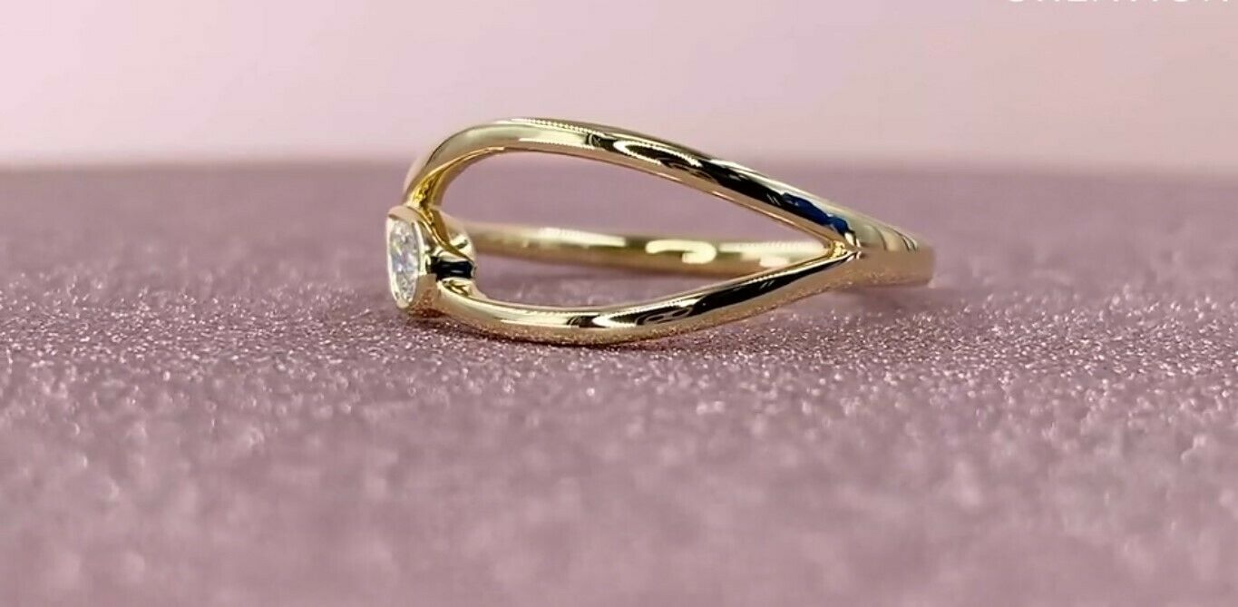 14K Gold 0.08 CT Pear Diamond Ring Minimalist Dainty Fashion Statement Cocktail